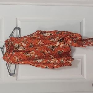 WHBM satin orange floral halter top with side tie size:8